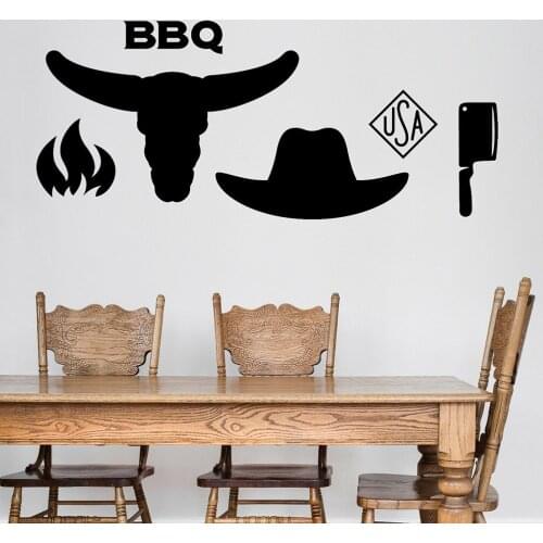 BBQ Wall Decal Characters American Barbecue Hat Chopper Removable Decor Diner Restaurant Cafe Vinyl Shop Window Stickers Z706