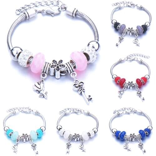 New bracelet Jewelry 6 Colors Lobster Buckle Snake Chain Bangles Beaded Bracelet Fit Jewelry Key flower shape