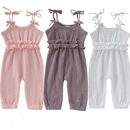 Toddler Baby Girls Summer Cute Sleeveless Belt Solid Ruffle Tops Romper Outfit Clothes Tracksuit