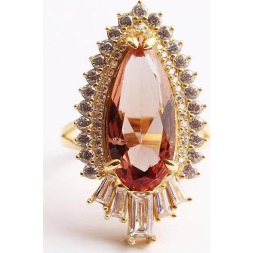 Shuttle Cut Stone Sultanite and Teardrop Baget Zircon Stone Womens 18KGold Plated Teardrop Silver Ring,color changing
