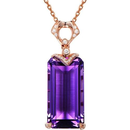 Square amethyst gemstones choker pendant necklace for women femme purple crystal 18k rose gold color diamond party jewelry gift