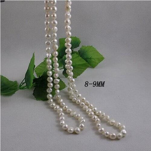 New Fashion Terisa Pearl Jewelry 120cm Long AA 8-9MM White Baroque Genuine Freshwater Pearl Necklace Charming Women Gift