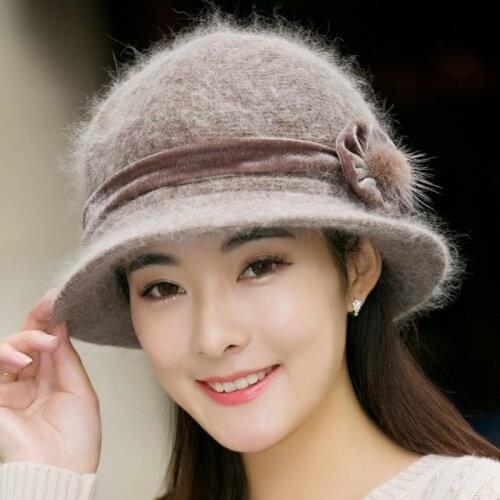 H7773 Women Warm Bucket Hat Female Winter Rabbit Hair Fisherman Cap Middle Age Mother Autumn Winter Thickened Plush Basin Hats