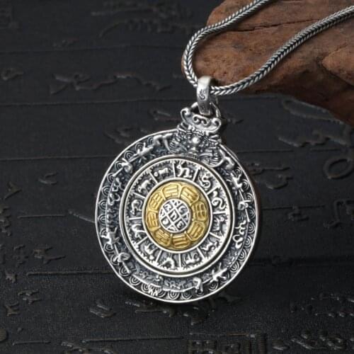 Fashion Mens Charms 925 Sterling Silver Pendant Necklace Vintage Style Round Design Pendant Male Silver Jewellery Boy Gift