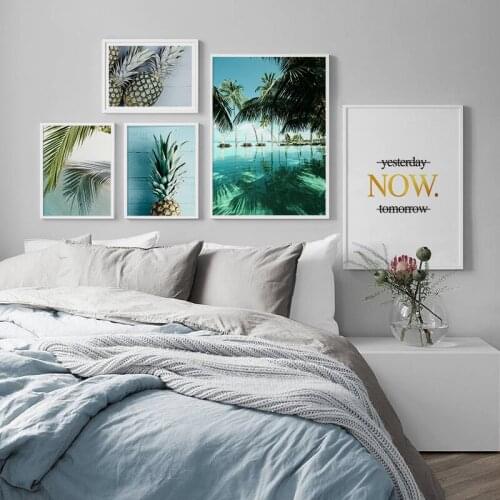 Scandinavian Pineapple Poster Palm Tree Print Scenery Art Canvas Painting Nordic Tropical Wall Picture For Living Room Decor