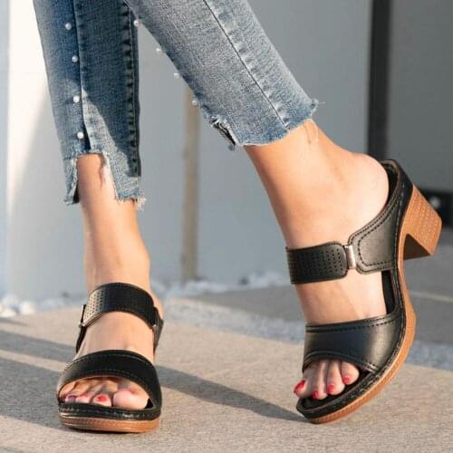 2021 Plus Size 42 Brand New Female Chunky Heels Platform Summer Casual Woman Mules Slipper Sandals Shoes Footwear