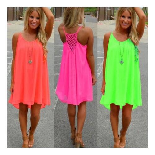 Summer Womens Chiffon Splicing Suspender Dress Casual Loose Large Dress Beach Holiday Solid Color Sleeveless Round Neck Dress