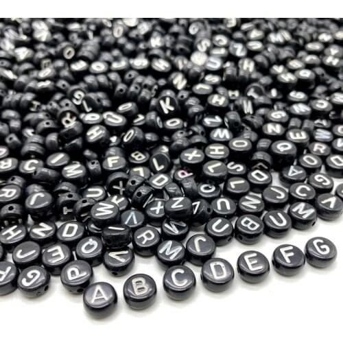 100Pcs 4x7mm Black back ground White words Acrylic Oblate Spacer Beads Letter Beads For Jewelry Making DIY Handmade Accessories