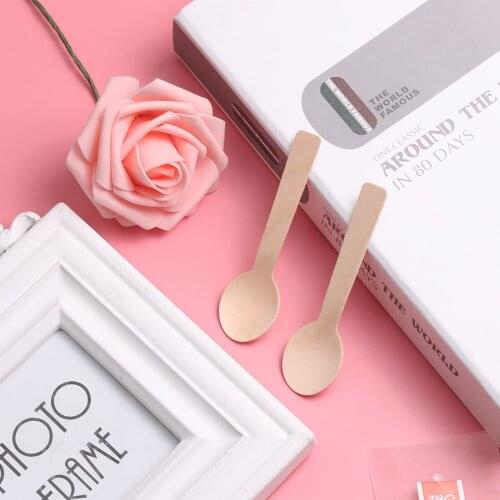 100Pcs Disposable Wooden Spoon Mini Ice Cream Spoon Wood Western Dessert Scoop Wedding Party Tableware Kitchen Safe New