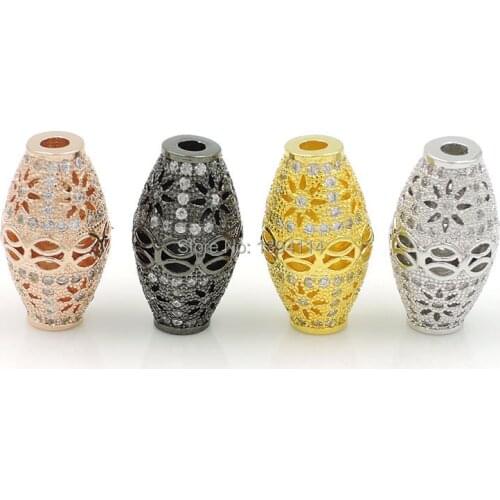 13x10mm Micro Pave Clear CZ Chubby Beads Fit Men And Women Making Bracelets Jewelry