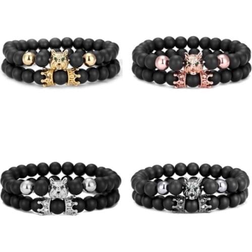 2pcs/lot 8mm wolf crown gold silver copper cz zircon cubic zirconia beads bohemian Bracelet Stone Bangles cv3s