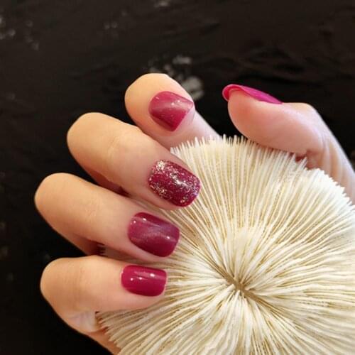 24Pcs Rose Red Detachable Manicures Full Cover False Nails Art Tip Decor Sticker