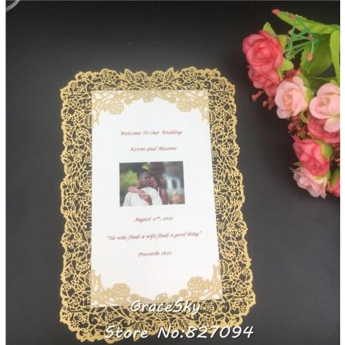 30pcs/lot 2019 NEW laser cut flower Rose design Menu card paper Save The Date RSVP wedding invitation cards with text customized