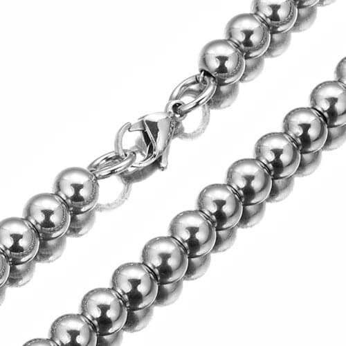4/6/8/10MM Charming 316L Stainless Steel Silver Color Handmade Ball Bead Chain Mens Womens Necklace Or Bracelet 7-40inch Choose