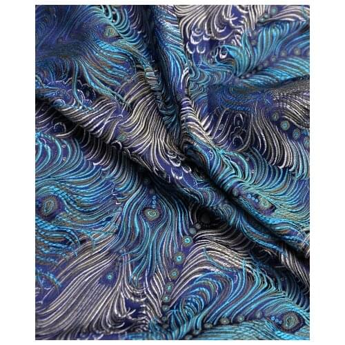 75cm*100cm,Peacock Feather Pattern Viscose Material Chinese Ethnic Brocade Fabric Jacquard
