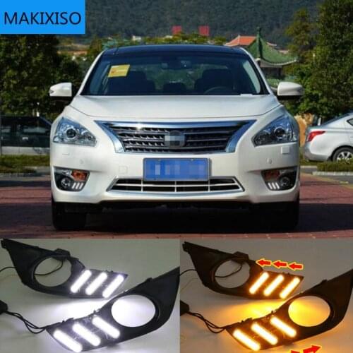 2Pcs Car LED Daytime Running Lights for Nissan Altima Teana 2013 2014 2015 DRL Front Bumper Driving Turn Signal Light Daylgiht