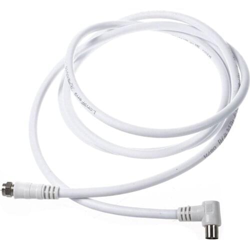 White 6.6ft 9.5mm 90 Degrees Male to F type Male Coaxial TV Satellite Antenna Cable