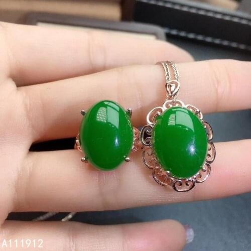 KJJEAXCMY fine jewelry natural Jasper 925 sterling silver women pendant necklace chain ring set support test lovely