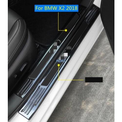For BMW X2 2018 Black Door Sill Scuff Plate Threshold Protective Trim Stainless Steel car accessories 4pcs/8set