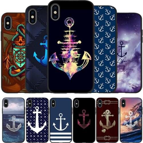 Anchor Black TPU Silicone Soft Phone Case For iPhone 11 12 Pro X XR XS MAX 5 6 7 8 Plus SE 2020
