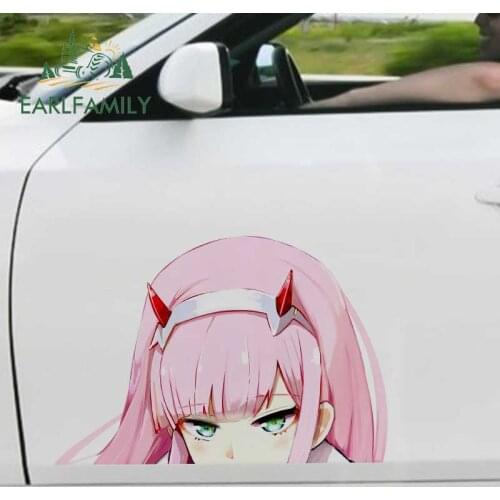EARLFAMILY 43cm x 27.5cm For Zero Two Big Car Stickers Anime Campervan Decal Waterproof Graffiti Personality RV JDM Decoration