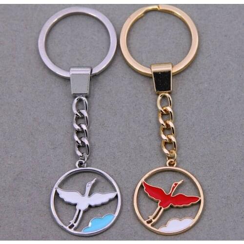 Enamel alloy bird white crane on blue sky keychain key ring ring animal jewelry womens ladies bags car charm gifts