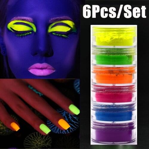 6Pcs/Set Fluorescent Neon Pigment Eye Shadow Makeup DIY Palette Glitter Shimmer Eyeshadow Face Body Nail Art Cosmetics Tools