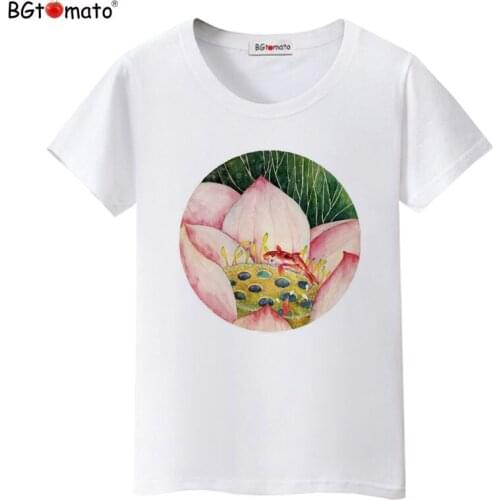 BGtomato T shirt Beautiful Lotus printing top tees New arrival brand tshirt women Hot sale beautiful tee shirt