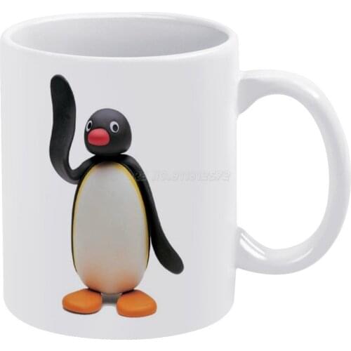 Pingu Says Hello White Mug White Ceramic Tea Cup Birthday Gift Milk Cups and Mugs Pingu Pinguin Ice Iceberg Pinga Robby Sea Lion