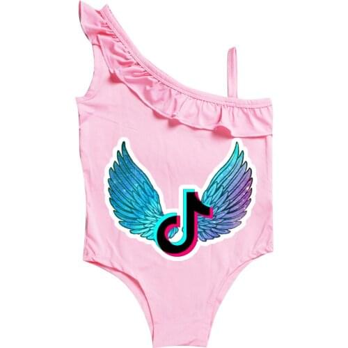 TIK TOK Bathing Suit Girl One Piece Summer Swimsuit Cute Print Bathing Suits Ruffle Kids Toddler Beach Wear Bikini