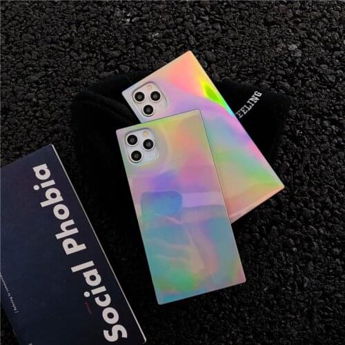 Square Laser Glitter Case for iPhone 12 7 8 Plus 11 XS MAX XR X Silicone Rainbow Soft Cover for iPhone 11 Pro Max 12 mini SE