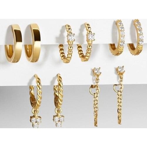 Fashion Jewelry White Rhinestone Mini Small Hoop Earrings Set Women Metal Earring Hoops