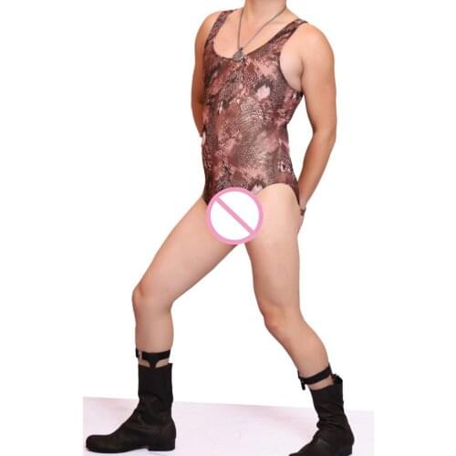 MS015) Spandex man sexy bodysuit wild snake pattern translucent catsuit/tights