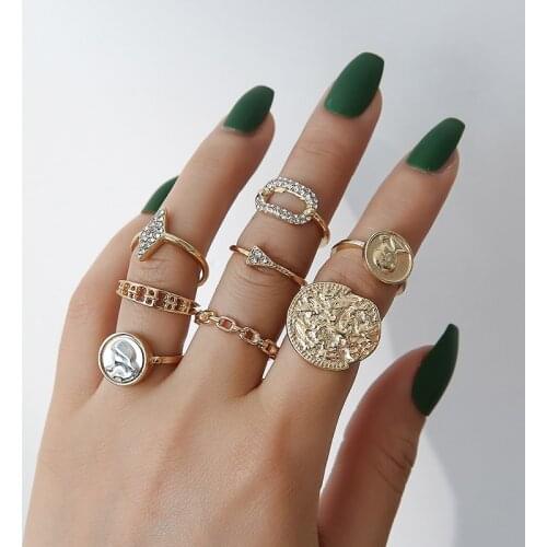 Vintage Folds Portrait Coin Rings Set For Woman Square Geometric Unusual Knuckle Ring 2021 Charm Elegant Parties Jewelry Female