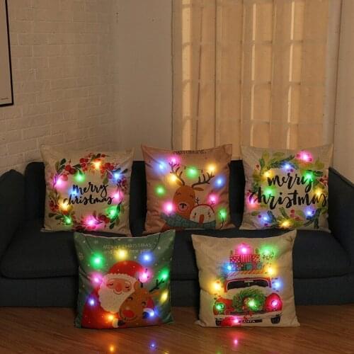 Pillowslip Christmas LED Light 45X45CM Cotton Linen Pillow Covers Sofa Cushions Pillowcases