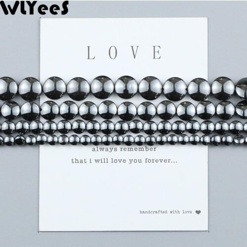 WLYeeS Oval Hematite Beads Black Natural Stone flat Round Coin Spacer Loose Beads For women Jewelry Necklace Bracelet Making DIY
