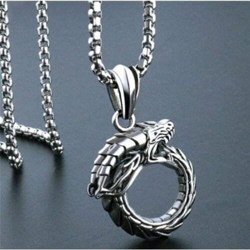 Ouroboros Snake Titanium Steel Pendant Necklace Punk Style Mens Personal Domineering Retro Sweater Chain S409