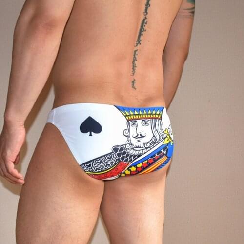 SD466 Sexy narrow side tight swimsuits men summer beach swim trunk shorts playing card Jack King men swimwear bikinis Samll Size