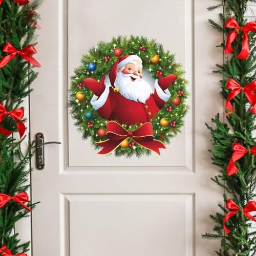 Christmas Santa Claus Wreath Window Stickers Wall Oranments Merry Christmas Decor For Home Happy New Year 2022 Christma Goods