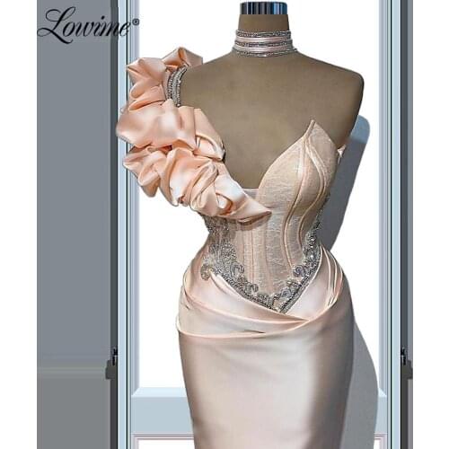 Pink Party Dresses Robe De Soiree 2020 Mermaid Dubai Evening Gown Vestidos Lace Arabic Beaded Prom Dresses Abendkleider