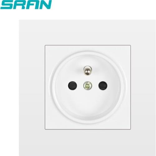 SRAN French Wall Power Socket Grounded 16A Outlet With Children Protective Door Black/White/Gold/gray PC panel 86mm*86mm