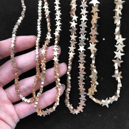 WLYeeS 14 Gold Matte Star Hematite Beads Natural Stone Five-pointed Spacer Loose beads for Jewelry Bracelet Necklace DIY Making
