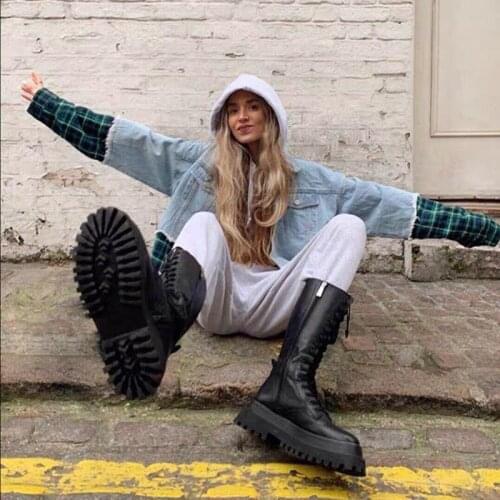 Bright Leather Motorcycle Boots Womens High Boots Winter Long Tube Boot Lady Mid-Calf Low Heel Shoes Cool Cowboy botas Mujer