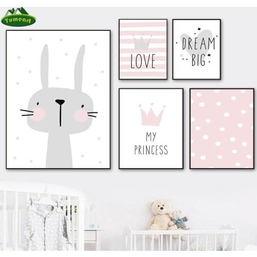 Yumeart Lovely Love Crown Rabbit A4 A3 Canvas Painting Art Print Poster Picture Wall Baby Room Children Bedroom Home Decor