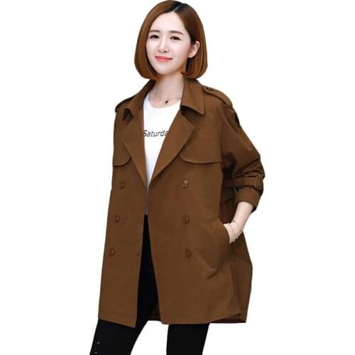 Plus Size S-3XL Womens Trench Coat 2019 New Spring Autumn Female Outcoat Double-Breasted Casual Solid Long Sleeve Windbreaker