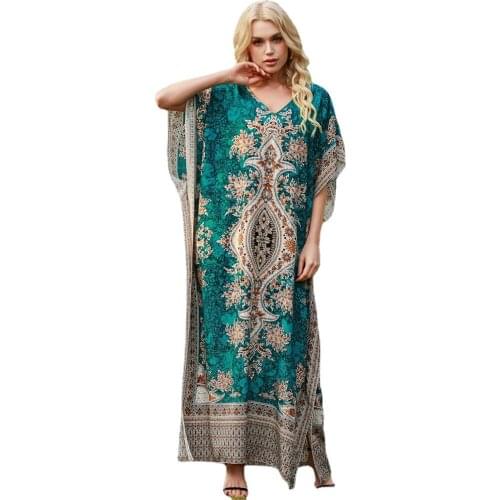 Elegant Muslim Fashion Abaya for Women Turkish Middle Eastern Dubai Split Print Maxi Dress Oversize Long Robe Batwing Sleeves