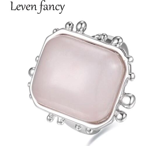 Solid 925 Sterling Silver Handmade Healing Crystal Square Genuine Gemstone Natural Rose Quartz Rings for Women Wedding Party