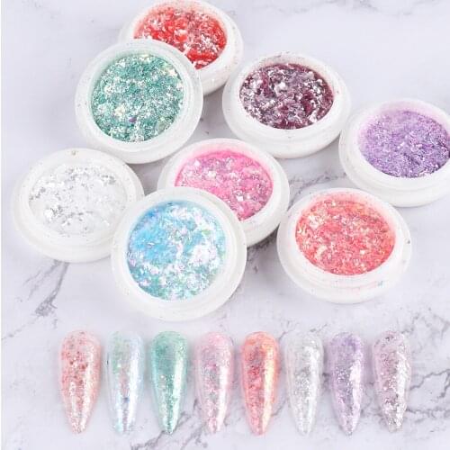 1Pcs Holographic Opal Powder Nail Art Mermaid Glitter Irregular Sequin Flakes Aurora Powder Arcylic Nail Tips Accessory
