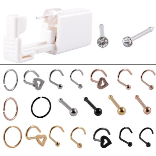 1Pack Disposable Safe Sterile Nose Piercing Unit With Nose Screw Studs Piercer Tool Machine Nose Ring Kit Piercing Body Jewelry