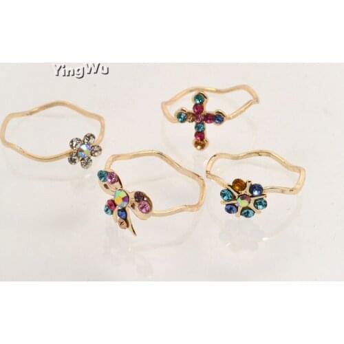 Wholesale Lot 10pcs Golden Color Assorted Design Kid Children Crystal Ring Party Wedding Jewelry